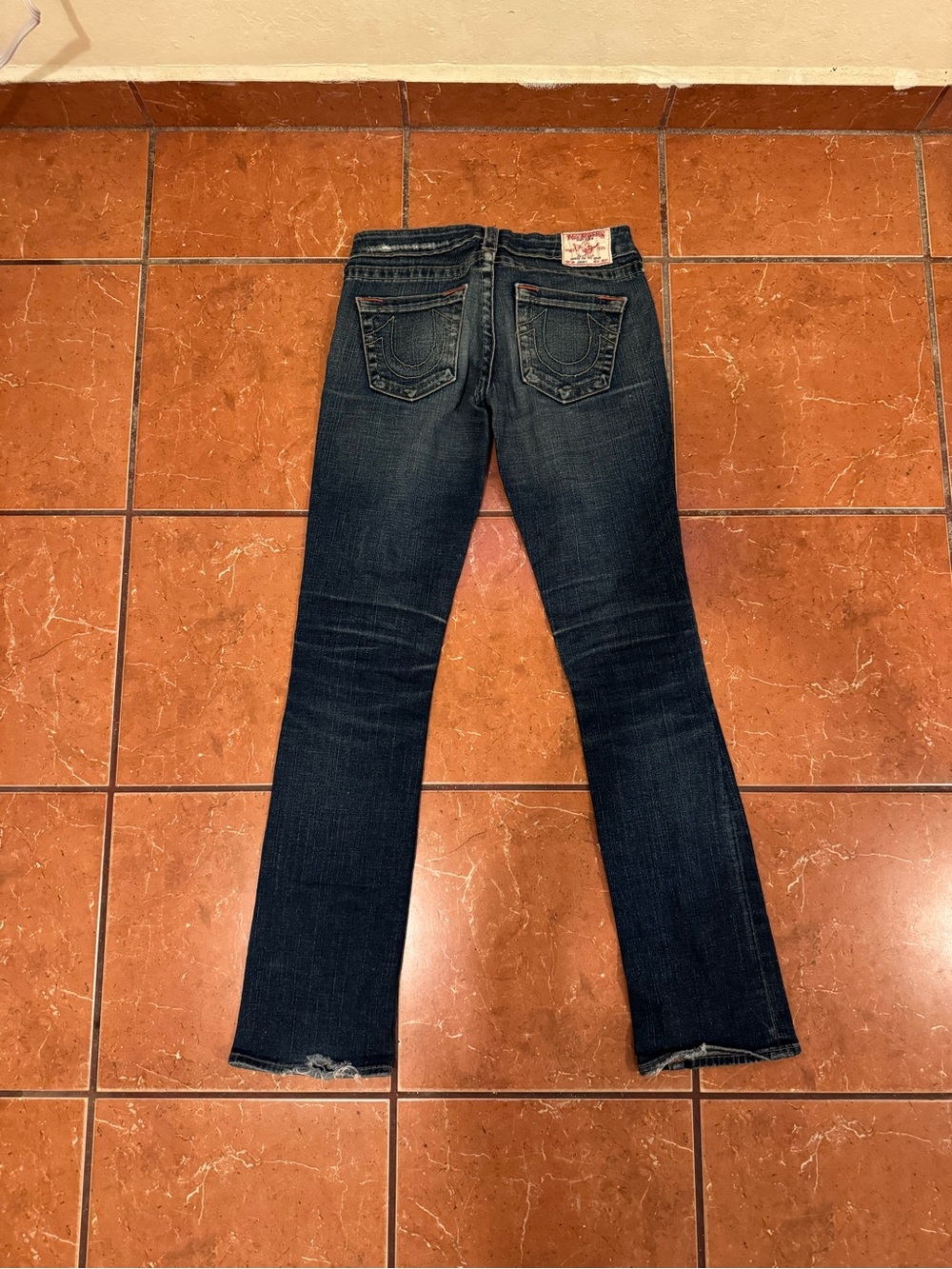 True Religion Women's Dark Blue Bootcut Jeans with Signature Back Pockets